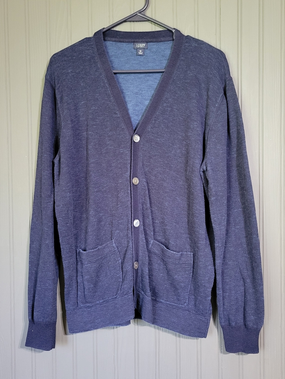 J. Crew Cardigan Sweater Button Front Long Sleeve Heavy Cotton Blue Men's Medium